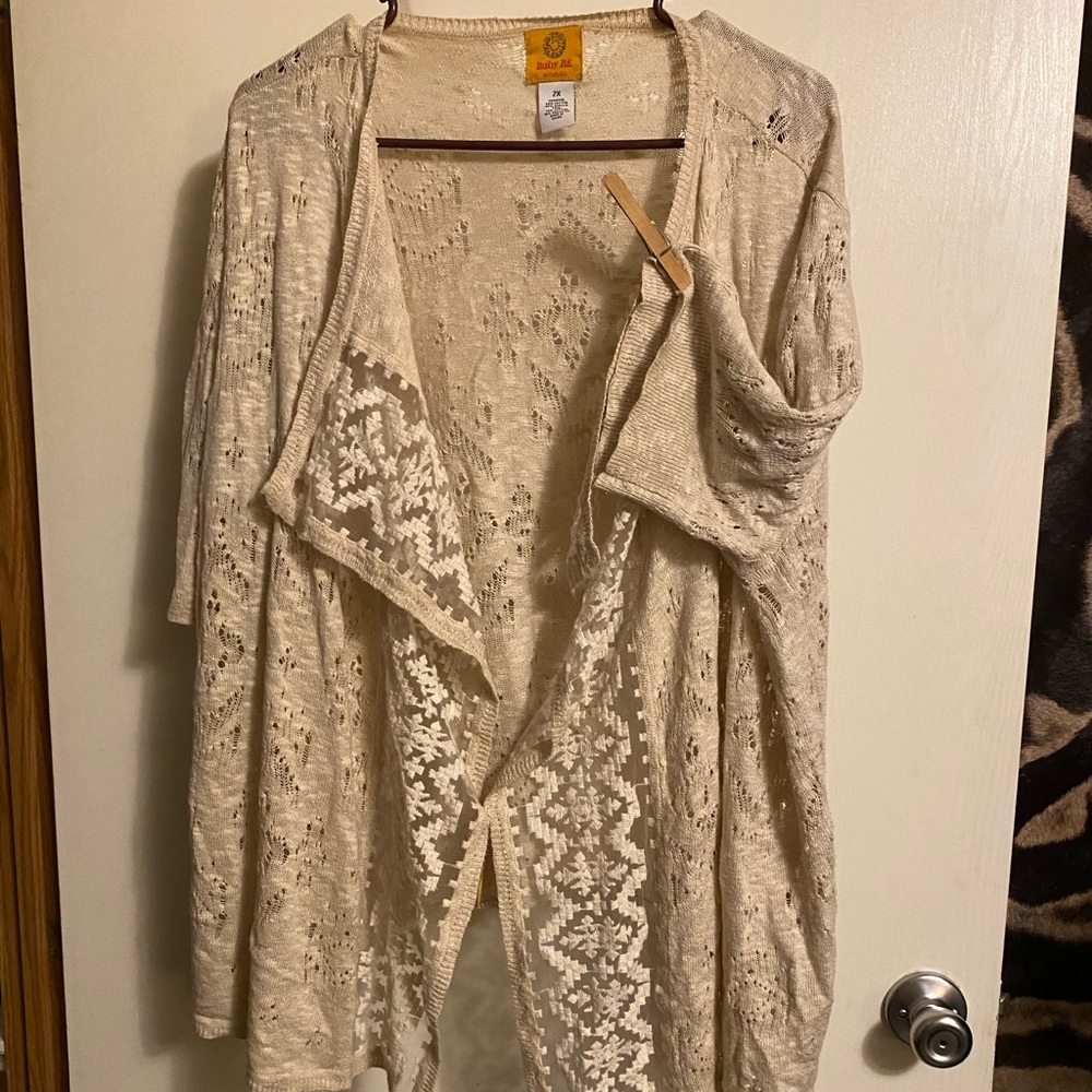 Ruby rd. Cream cardigan w/lace. NWOT.short sleeve. Size 2x